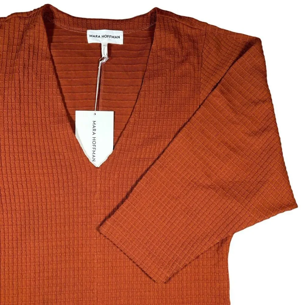 NEW Mara Hoffman Mariana Waffle Bodysuit Burnt Orange Deep V Women's Plus 3X - Picture 4 of 11